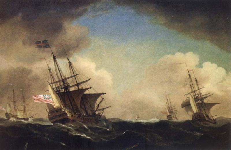 Monamy, Peter A squadron of English ships beating to windward in a gale oil painting picture